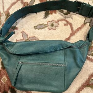 Free People Wilder Sling Bag Pebbled Leather Concho Strap TEAL/green blue NWT